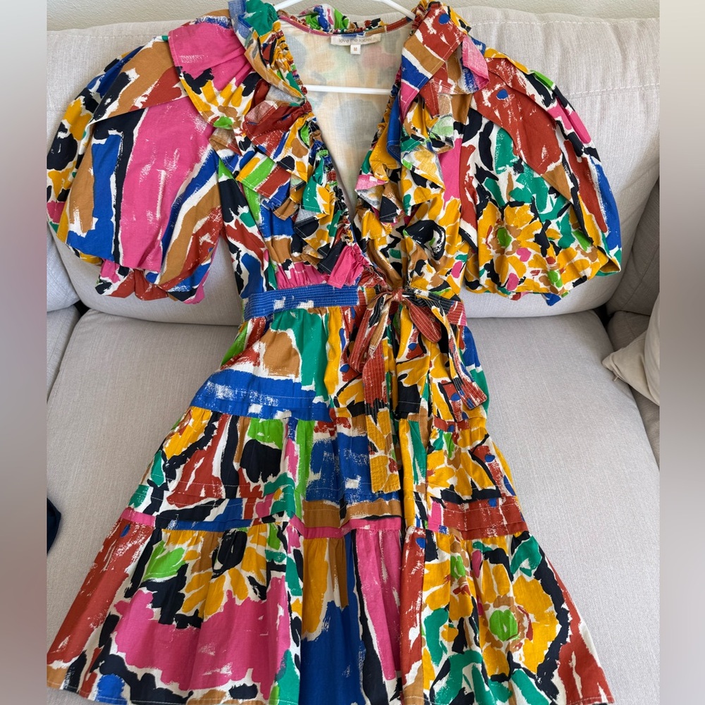 Vibrant Multicolor Floral Puff-Sleeve Wrap Dress